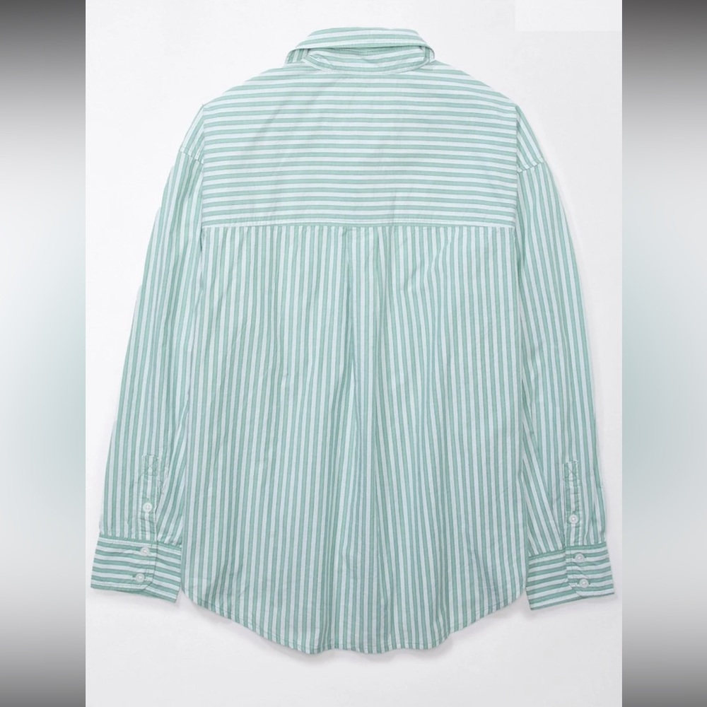 AEO women’s XL Pefect Button Up Shirt green and white striped oversized fit - Picture 4 of 7